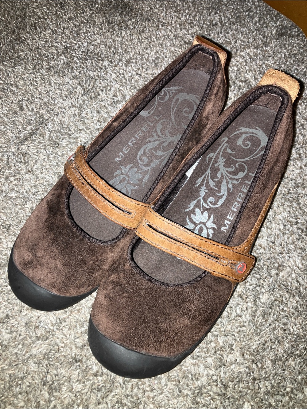 Merrell Brown Suede Mary Jane Athletic Shoes Tan Strap 7.5 M